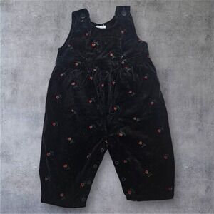 Vintage Baby Gap‎ Black Velvet Floral Rose Overalls Jumper 12/18 Months H82